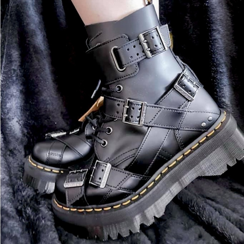 Dr. Martens rare NIB Black Jadon Straps leather platform boots
